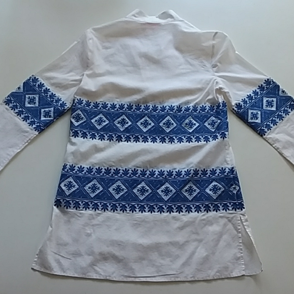 Tory Burch blue white boho peasant v-neck blouse - Picture 2 of 8